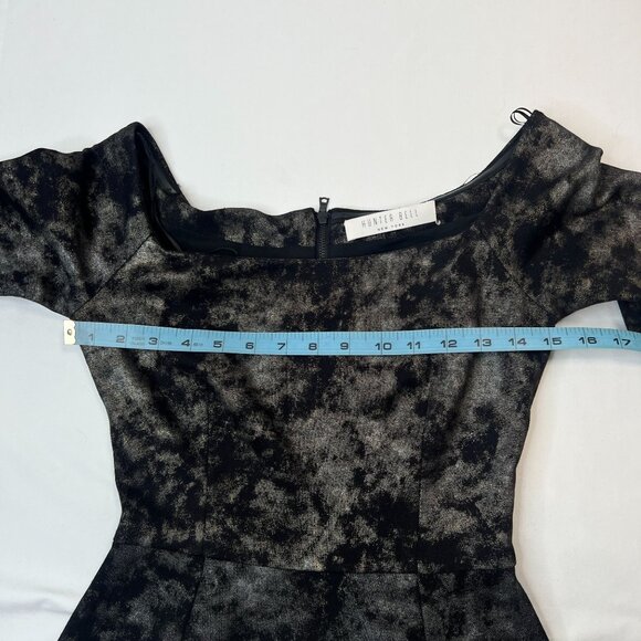 Hunter Bell Metallic Marble Mini Skater Dress Black Silver Gold XS - Picture 5 of 13
